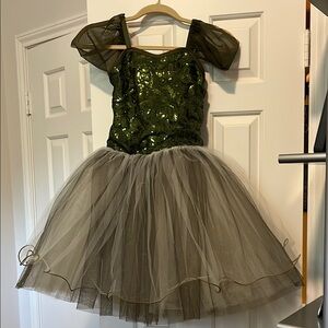 Green Sequin Dance Costume with Tulle Skirt